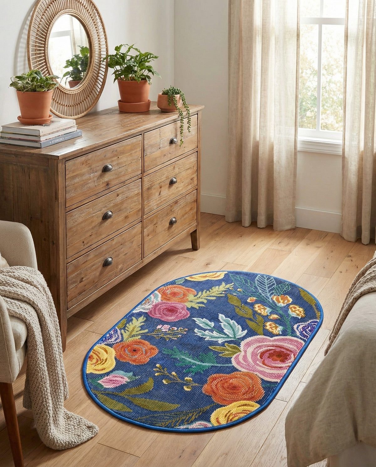 Meadow Breeze Collection Area Rug -  Petal Oval Blue  lifestyle 224