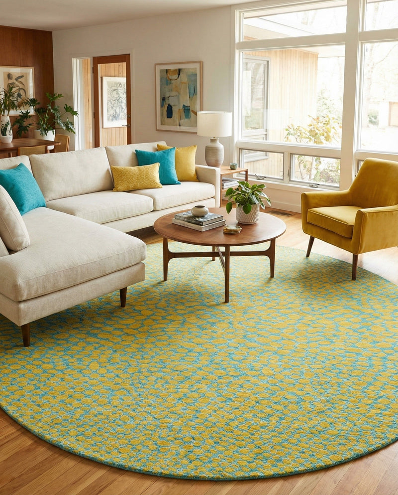 Urban Oasis Rugs Collection Area Rug -  Terrace (Yellow and Aqua) Round Yellow and Aqua  lifestyle 20