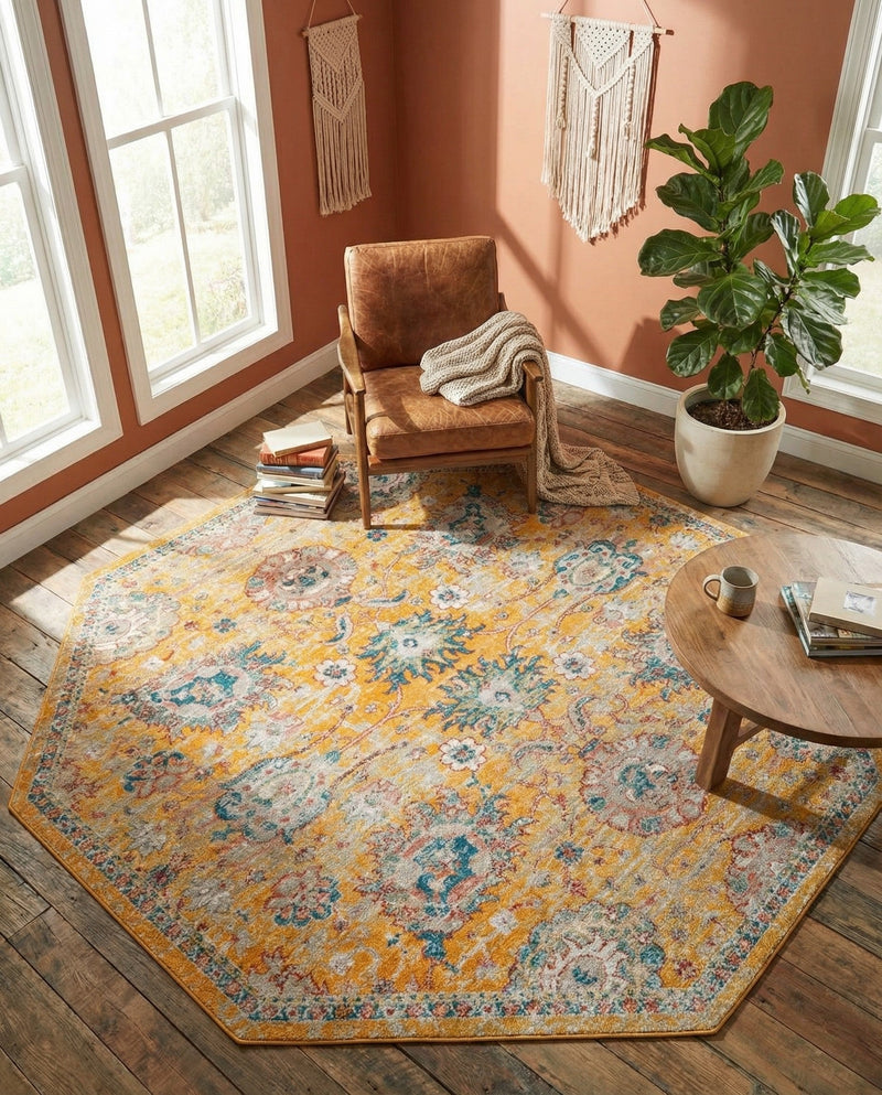 Seville Stripes Collection Area Rug -  Cordoba (Yellow) Octagon Yellow  lifestyle 55