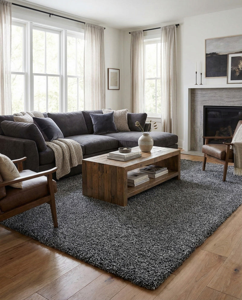 Cozy Comfort Shag Collection Area Rug - Haven (Pebble Gray) Rectangle Pebble Gray  lifestyle 6