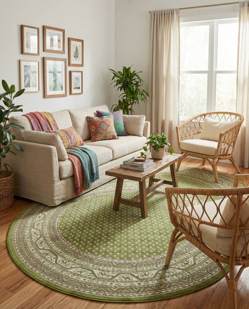 Soho Elegance Collection Area Rug -  Mercer (Green) Round Green  lifestyle 49