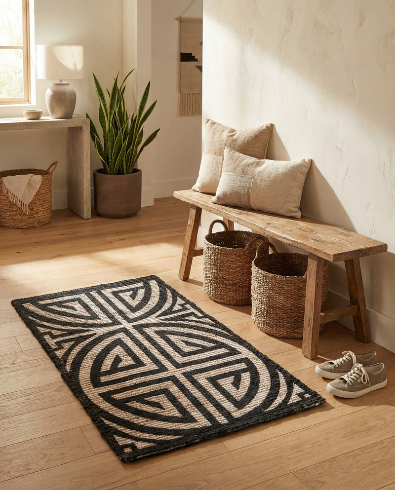 Savannah Threads Collection Area Rug -  Thar Rectangle Black and Ivory  lifestyle 38