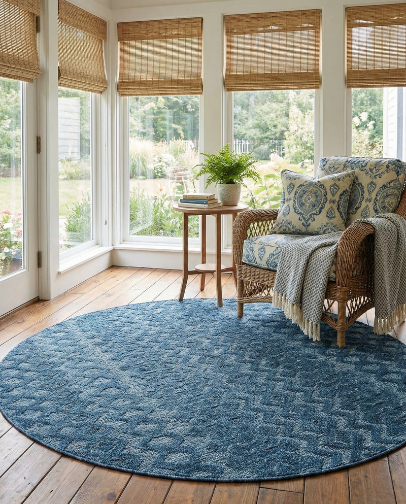 Garden Lattice Charm Collection Area Rug -  Pergola (Navy Blue) Round Navy Blue  lifestyle 51