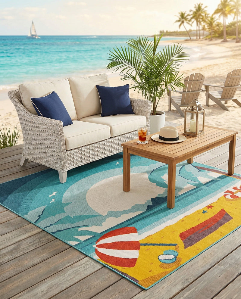 Seaside Haven Rugs Collection Area Rug -  Dockside Square Multi  lifestyle 77