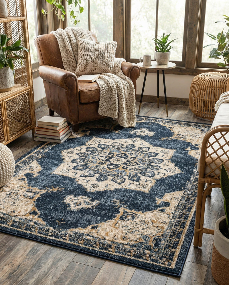 Eden Oasis Collection Area Rug -  Tranquility (Navy Blue) Rectangle Navy Blue  lifestyle 22