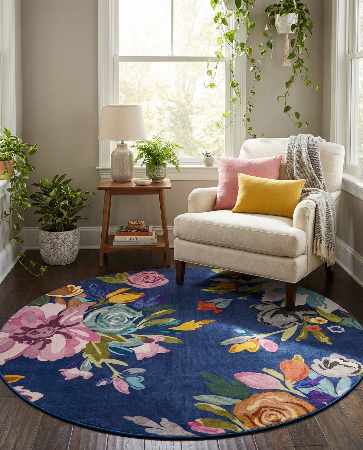 Meadow Breeze Collection Area Rug - Wildflower Round Blue  lifestyle 151