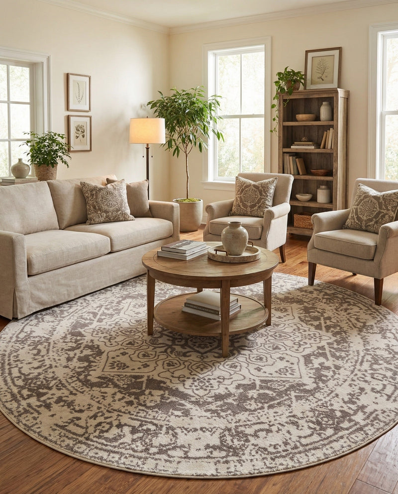 Georgetown Rugs Collection Area Rug - Dupont (White) Round White  lifestyle 60