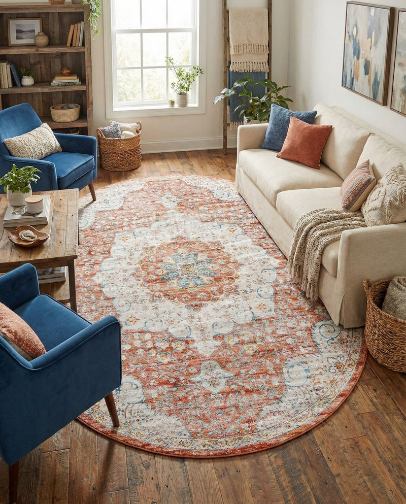 Coastal Haven Collection Area Rug - Seabreeze (Red) Oval Red  lifestyle 75