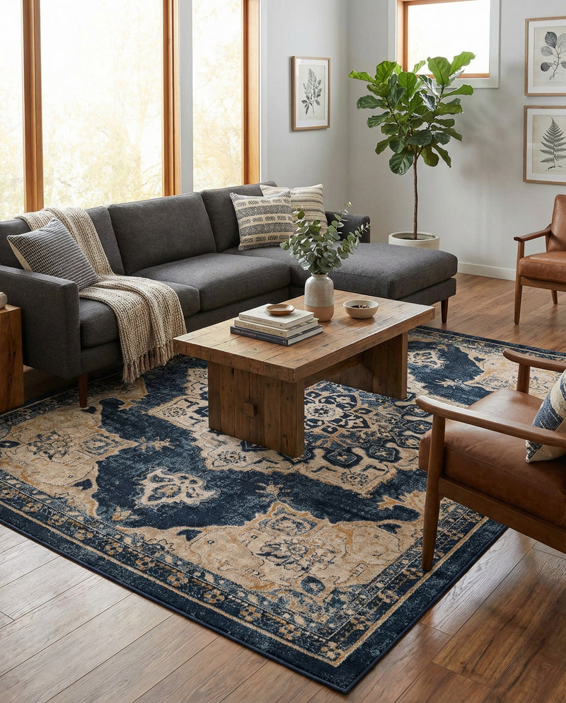 Eden Oasis Collection Area Rug -  Tranquility (Navy Blue) Rectangle Navy Blue  lifestyle 13