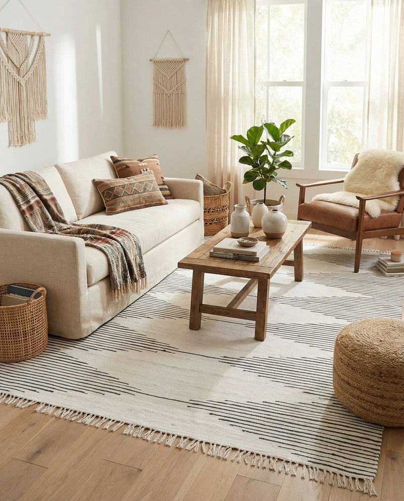 Thar Cotton Collection Area Rug - Jaisalmer (White) Rectangle White  lifestyle 4