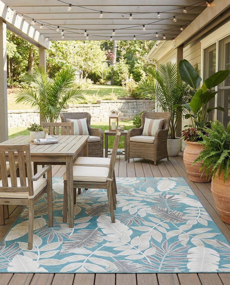 Seaside Blooms Collection Area Rug -  Serene Rectangle Light Blue  lifestyle 75