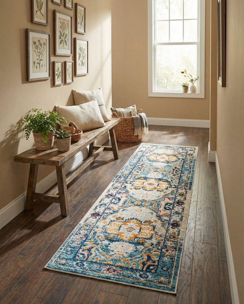 Parisian Elegance Collection Area Rug - Versailles (Teal) Runner Teal  lifestyle 46