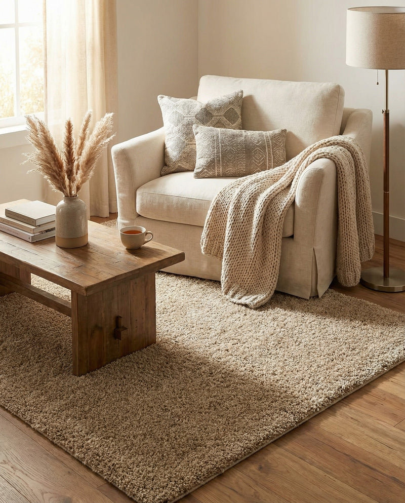 Cozy Comfort Shag Collection Area Rug - Haven (Khaki) Rectangle Khaki  lifestyle 11