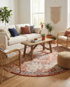 Seville Stripes Collection Area Rug -  Cordoba (Brick Red) Round Brick Red  lifestyle 25