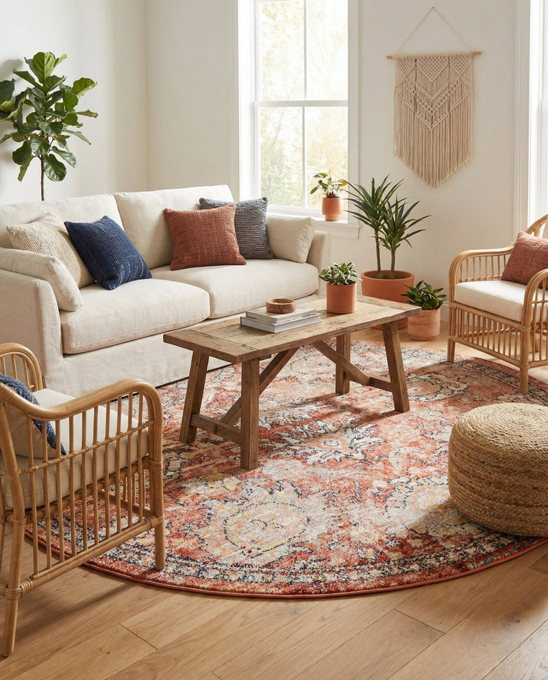 Seville Stripes Collection Area Rug -  Cordoba (Brick Red) Round Brick Red  lifestyle 25