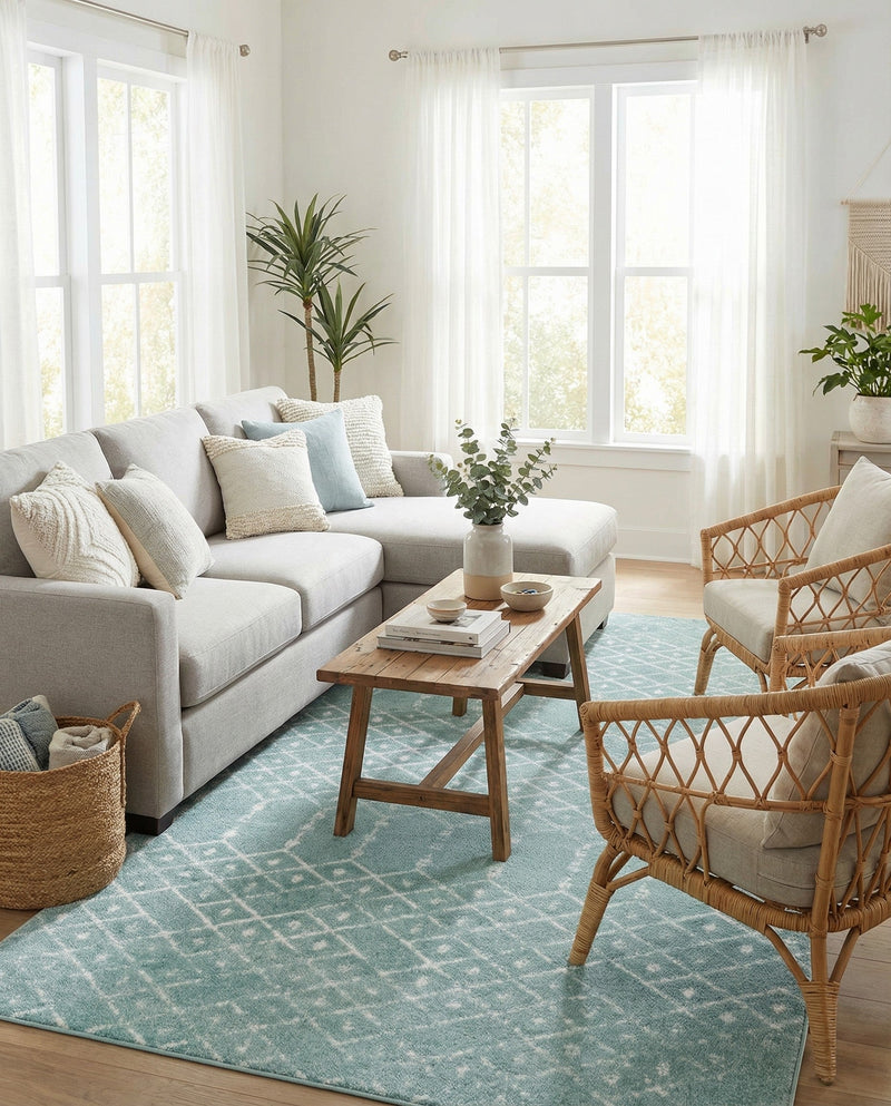 Marrakesh Lattice Collection Area Rug - Casablanca (Aqua) Rectangle Aqua  lifestyle 10