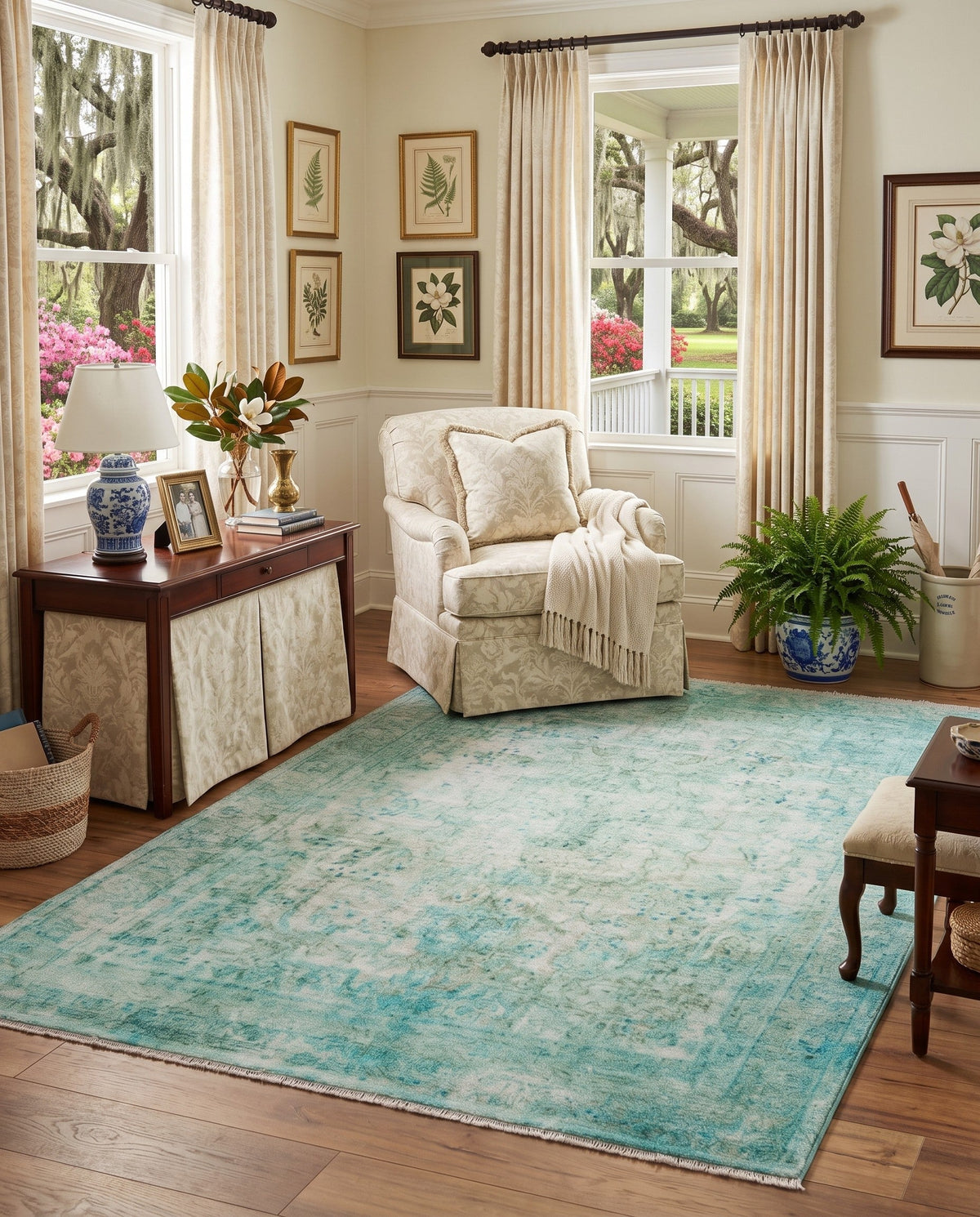 Bazaar Chic Collection Area Rug -  Taza Rectangle Turquoise  lifestyle 19