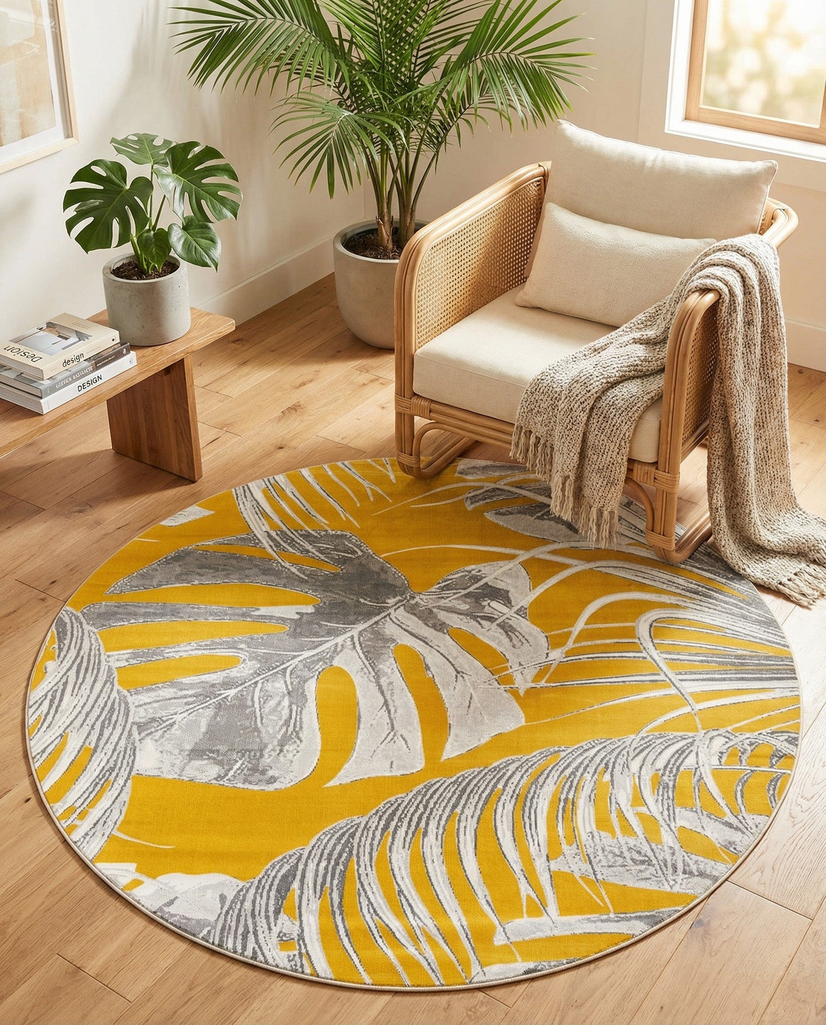 Meadow Breeze Collection Area Rug -  Clover Round Yellow  lifestyle 160