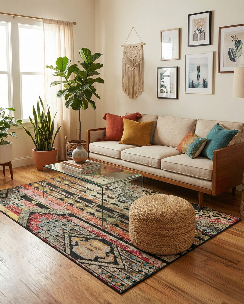 Outdoor Marrakesh Collection Area Rug -  Agadir Rectangle Multi Black  lifestyle 11