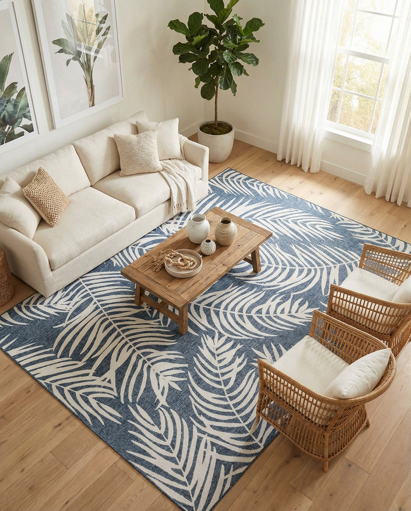 Seaside Blooms Collection Area Rug - Verdure (Blue) Rectangle Blue  lifestyle 11
