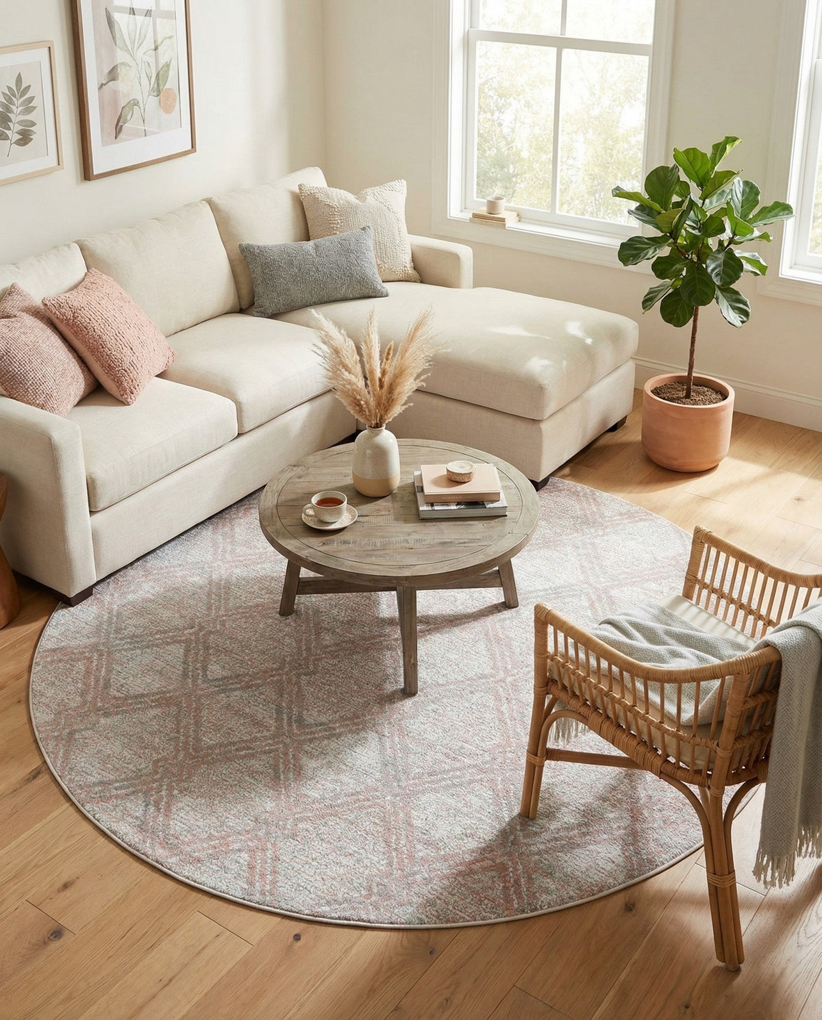 Aegean Elegance Washables Collection Area Rug -  Tinos Round Rose Pink  lifestyle 145