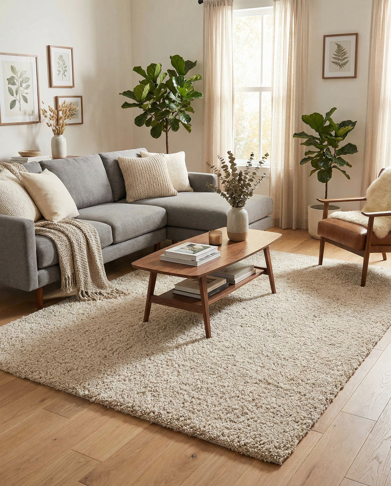 Cozy Comfort Shag Collection Area Rug - Haven (Oatmeal Beige) Rectangle Oatmeal Beige  lifestyle 14