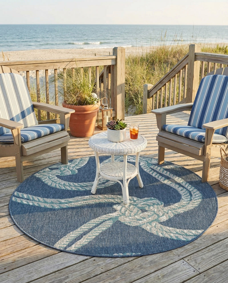 Seaside Haven Rugs Collection Area Rug -  Boardwalk Round Navy Blue  lifestyle 31