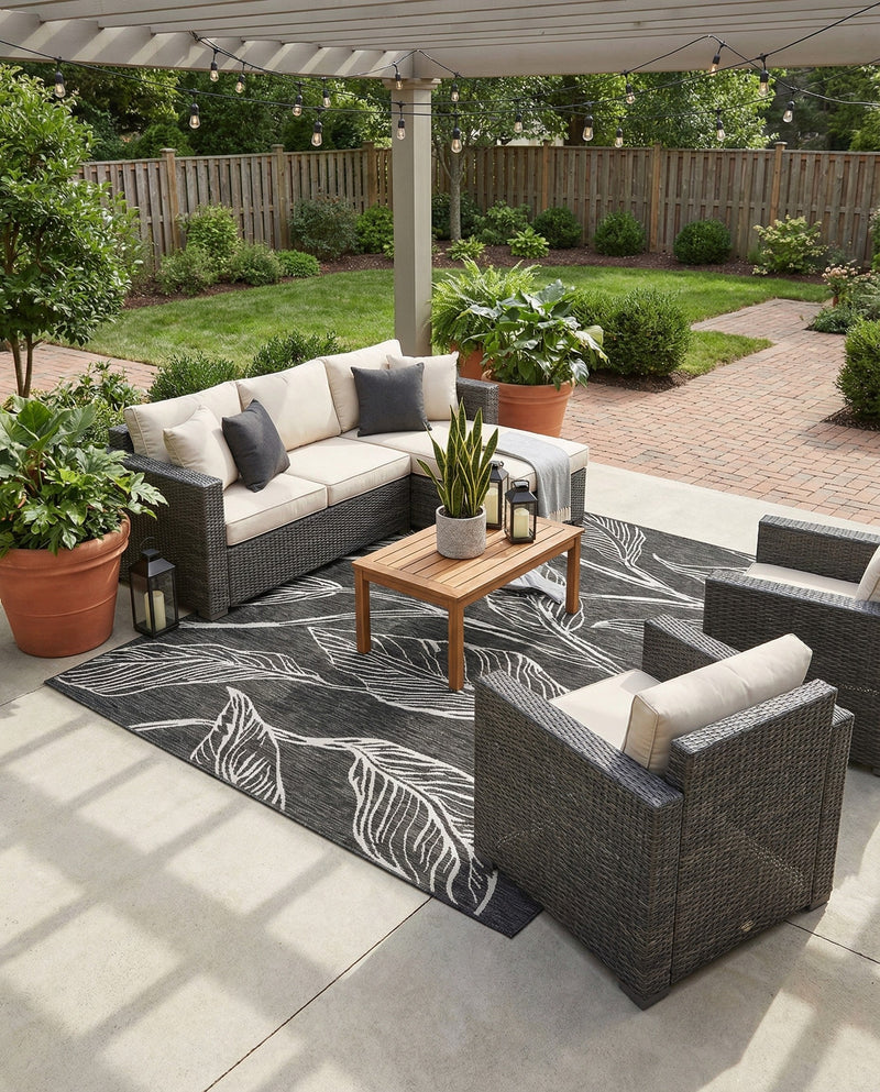 Seaside Blooms Collection Area Rug -  Evergreen (Ivory Charcoal) Rectangle Ivory Charcoal  lifestyle 20