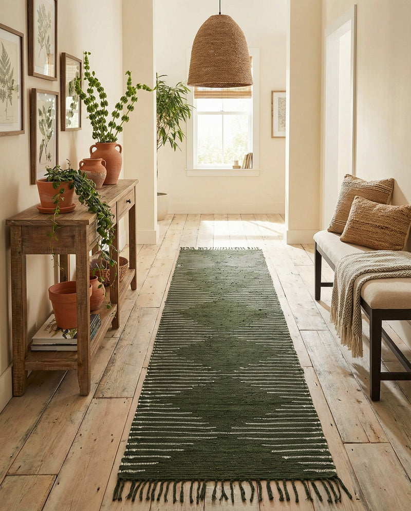 Thar Cotton Collection Area Rug - Jaisalmer (Green) Runner Green  lifestyle 61