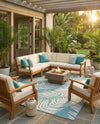 Seaside Blooms Collection Area Rug - Verdure (Light Aqua) Square Light Aqua  lifestyle 46