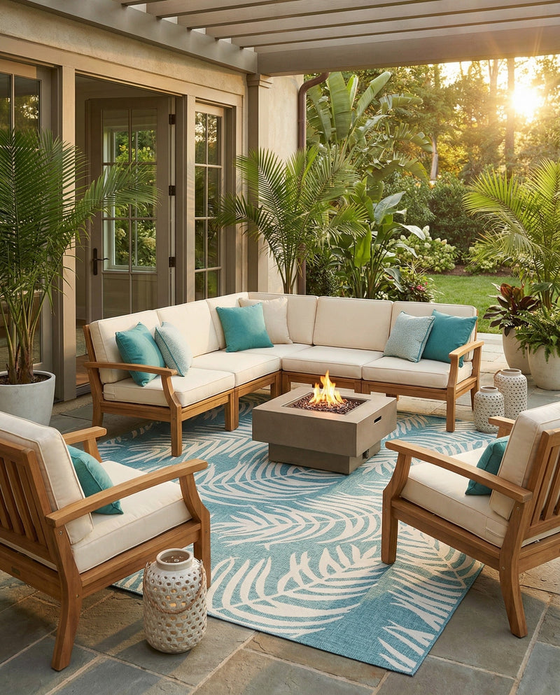 Seaside Blooms Collection Area Rug - Verdure (Light Aqua) Square Light Aqua  lifestyle 46