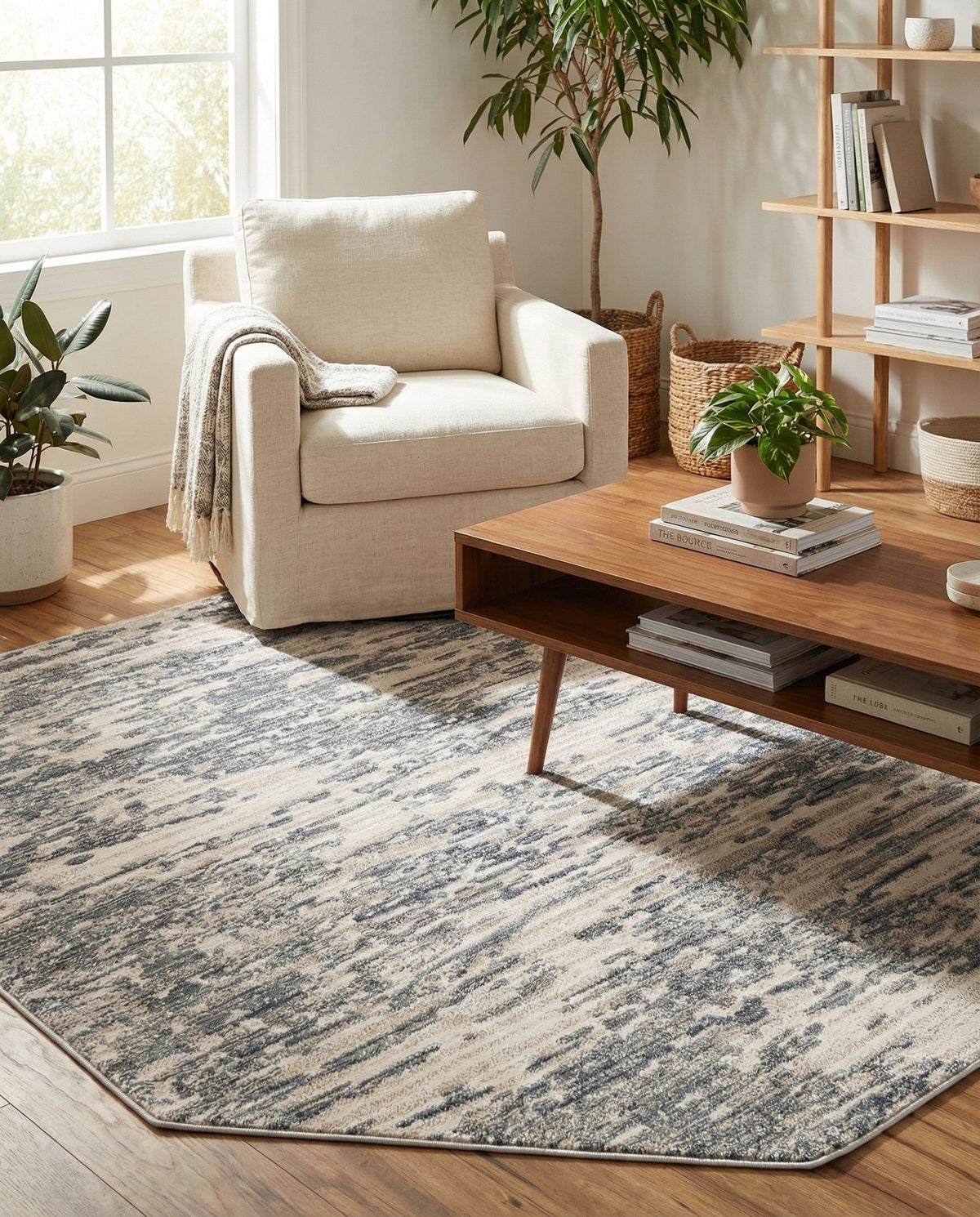 Serenity Sands Collection Area Rug - Dunescape Octagon Gray  lifestyle 128