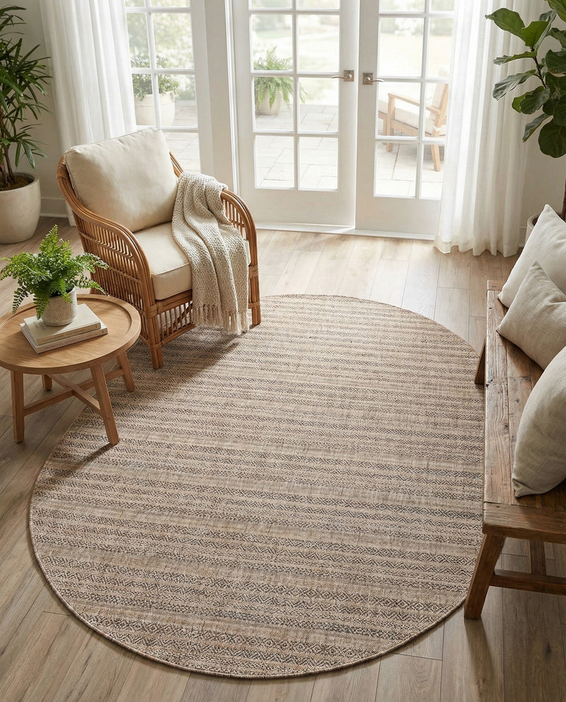 Seaside Stripes Collection Area Rug -  Boardwalk (Natural) Oval Natural  lifestyle 62