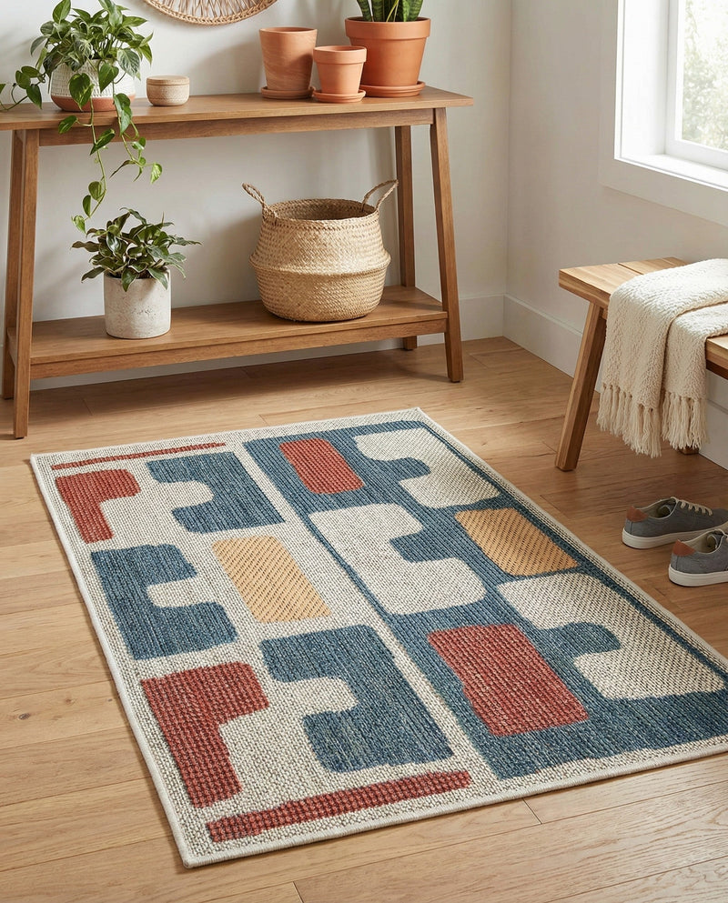 Coastal Terrace Collection Area Rug -  Sail Rectangle Ivory and Blue  lifestyle 4