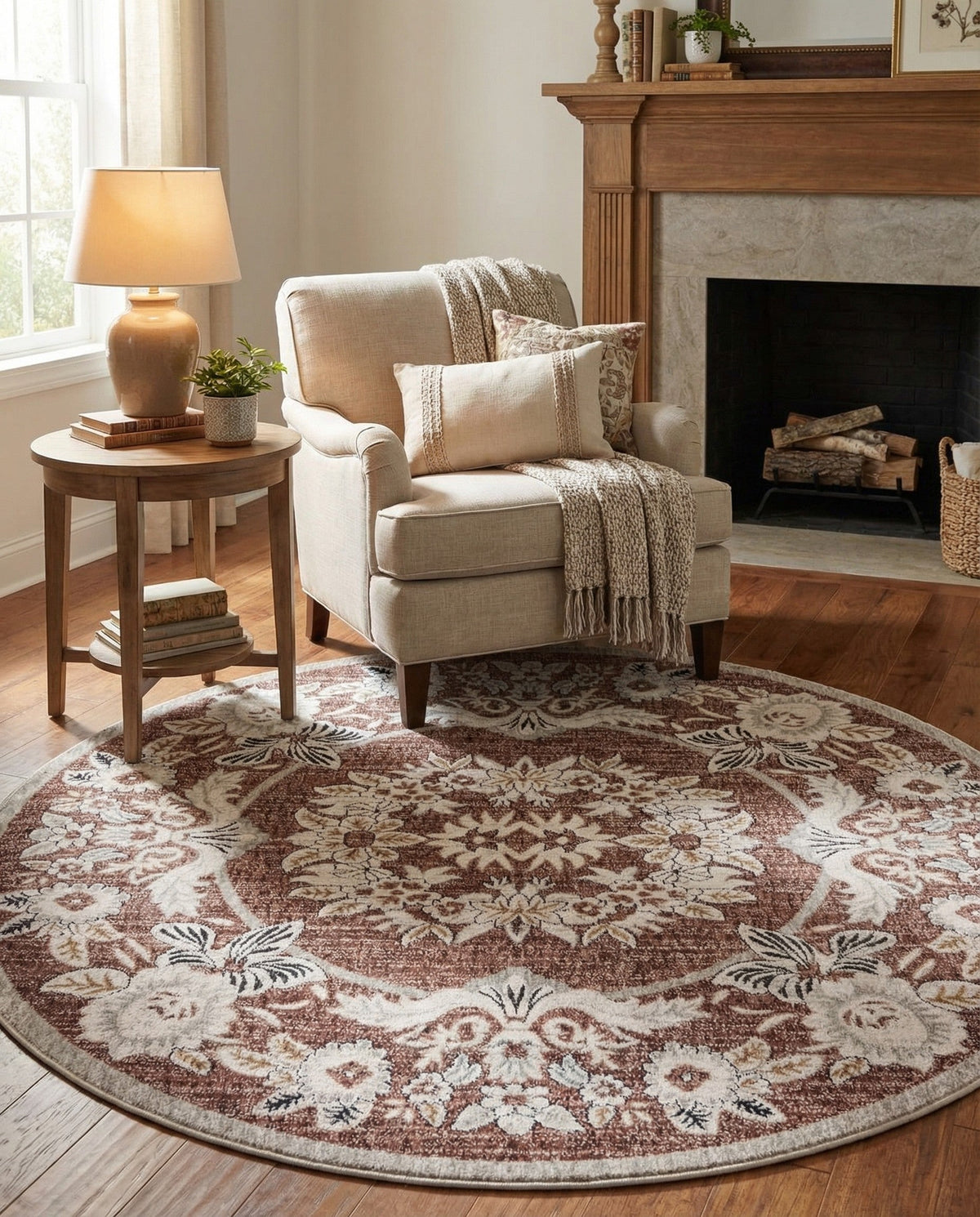 Heritage Harbor Collection Area Rug -  Seabreeze Round Dusty Rose  lifestyle 188
