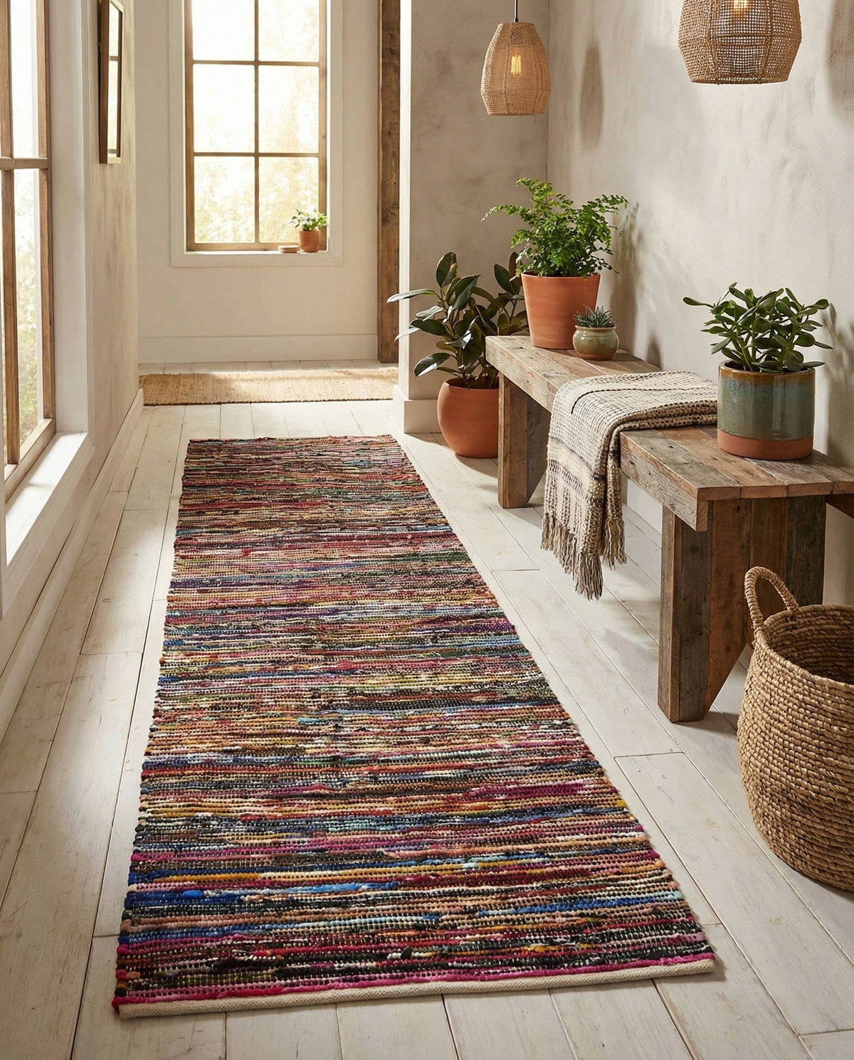Thar Cotton Collection Area Rug - Alleppey Runner Multi Black  lifestyle 53
