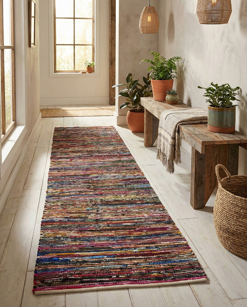 Thar Cotton Collection Area Rug - Alleppey Runner Multi Black  lifestyle 53