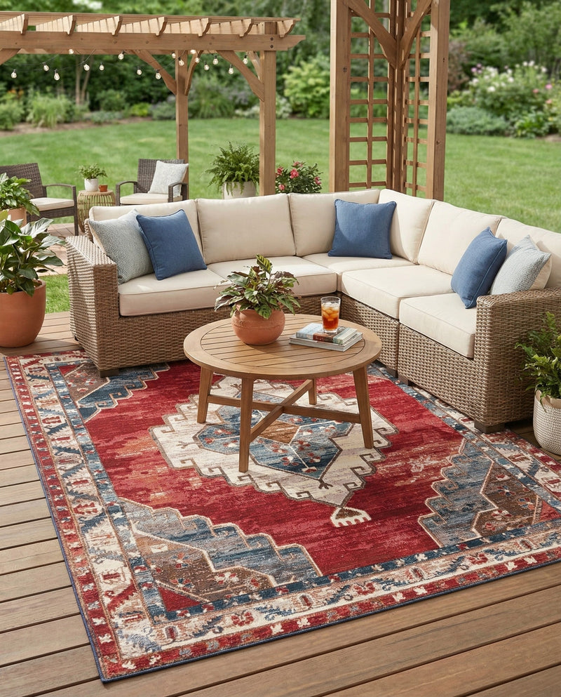 Patio Heritage Collection Area Rug -  Alcove Rectangle Red and Navy Blue  lifestyle 26