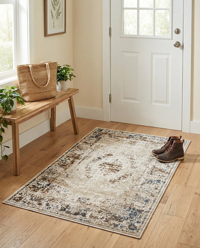 Coastal Manor Collection Area Rug -  Pierpoint Rectangle Blue Cream  lifestyle 22