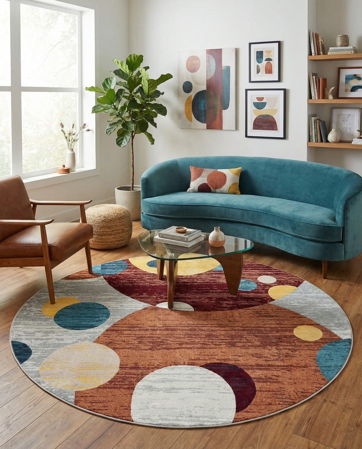 Aegean Elegance Washables Collection Area Rug -  Crete Round Multi  lifestyle 80