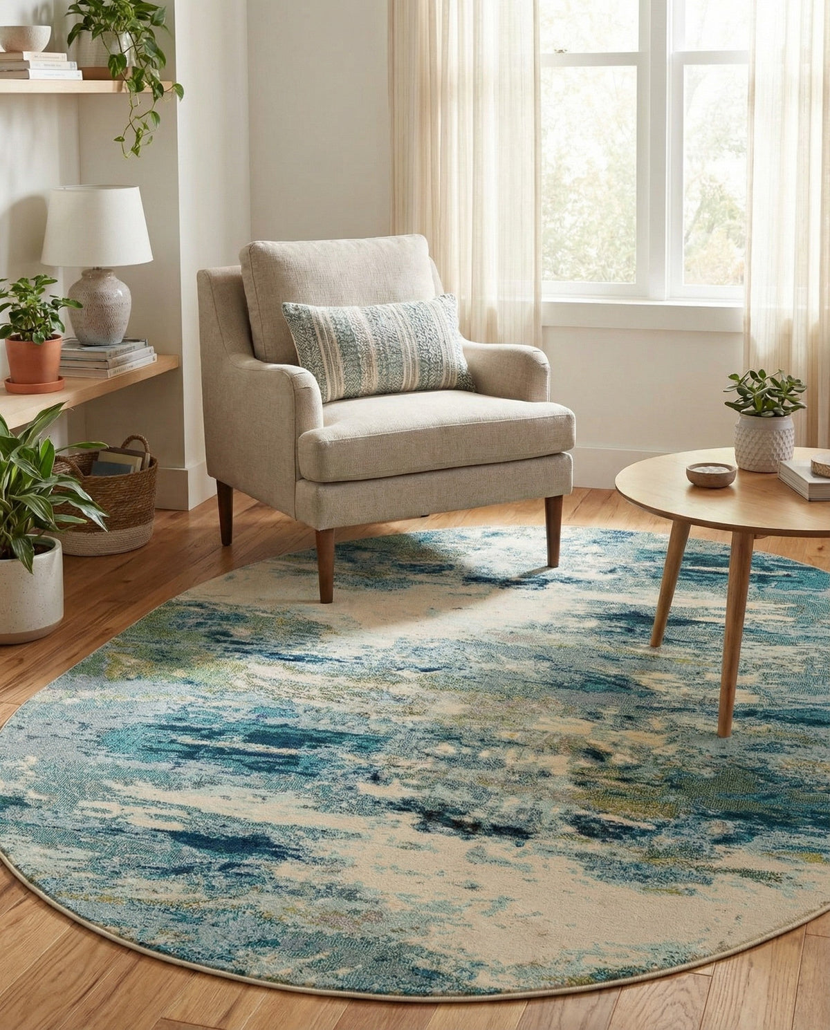 Chromatic Oasis Collection Area Rug -  Serene Oval Light Blue  lifestyle 106
