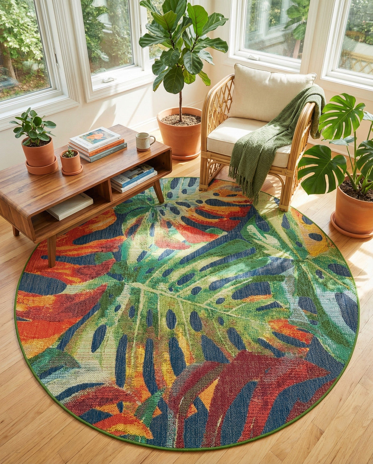 Coastal Terrace Collection Area Rug -  Pier Round Multi  lifestyle 89