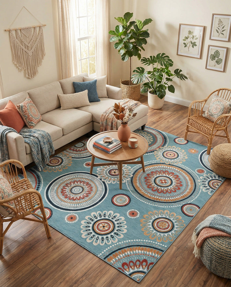 Seaside Blooms Collection Area Rug -  Eden Rectangle Light Blue  lifestyle 51