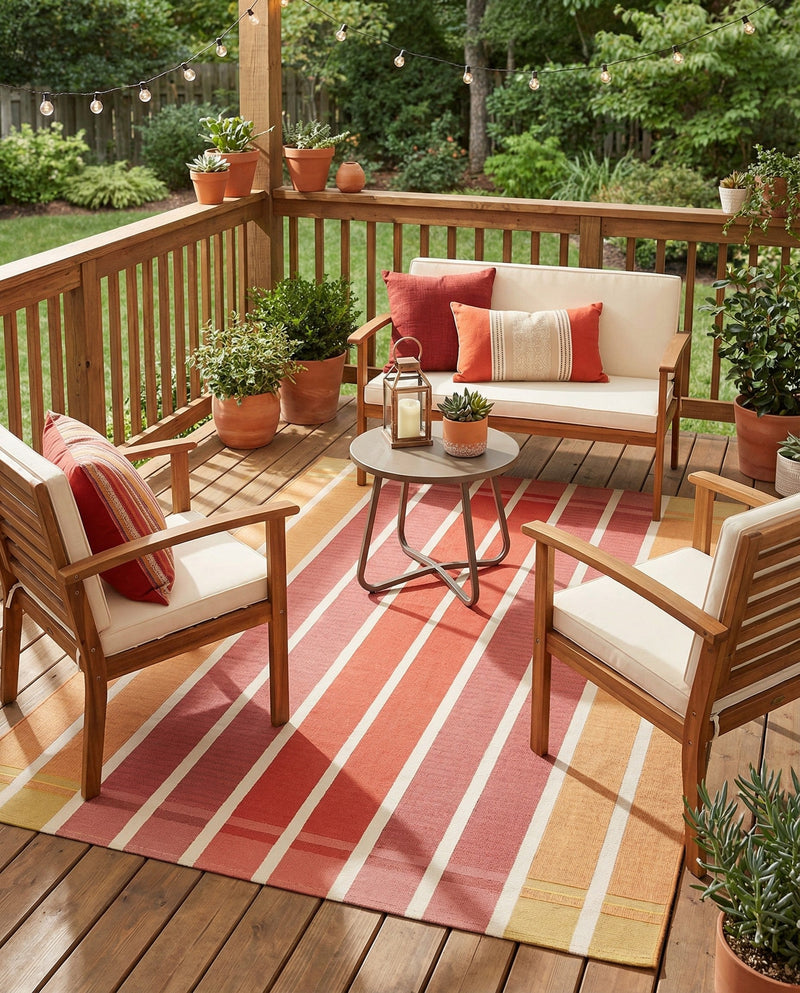 Seaside Stripes Collection Area Rug -  Coral Rectangle Peach and Salmon  lifestyle 32