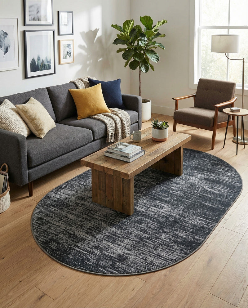 Sahara Essence Collection Area Rug - Oasis (Black) Oval Black  lifestyle 80
