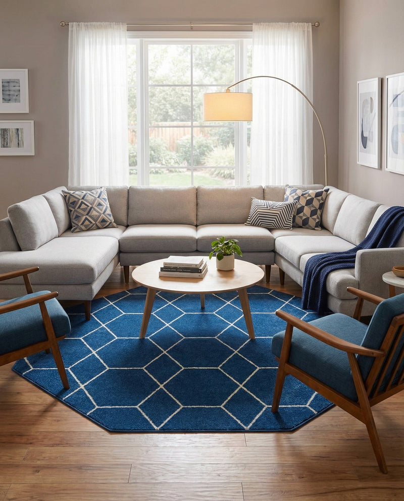 Trellis Mosaic Collection Area Rug - Arborville (Navy Blue) Octagon Navy Blue  lifestyle 47