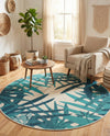 Seaside Blooms Collection Area Rug -  Provence Round Teal blue  lifestyle 72