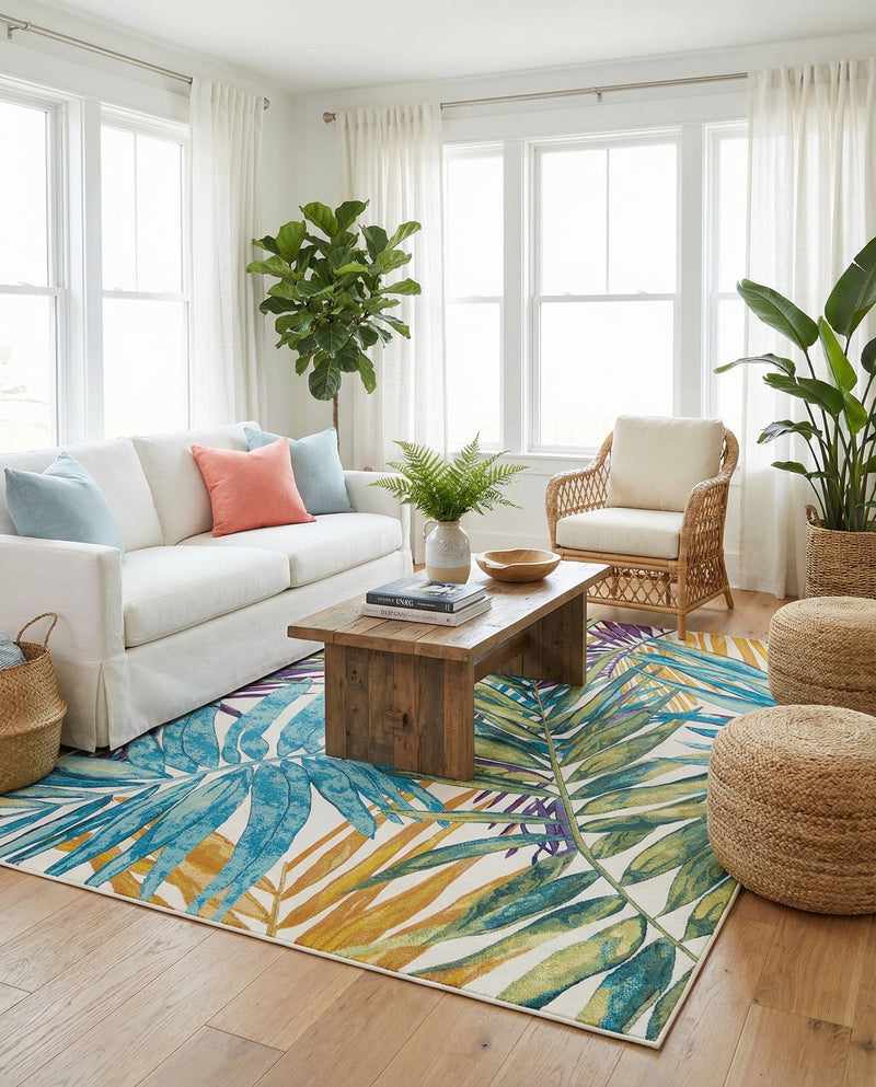 Seaside Blooms Collection Area Rug -  Arcadia Rectangle Multi  lifestyle 18