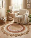 Woven Seaside Jute Collection Area Rug - Coastalhaven (Natural White Orange Pink) Round Natural White Orange Pink  lifestyle 26
