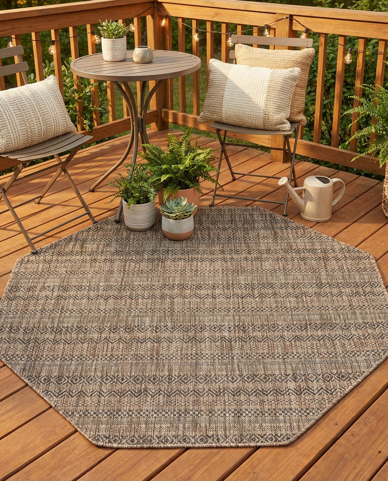 Seaside Stripes Collection Area Rug -  Boardwalk (Natural) Octagon Natural  lifestyle 83